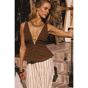 12th Tribe Trisha Mocha Stone Embellished Top Size XSXS
